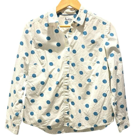 Boden Classic Shirt Long Sleeve Button Up Blue White Polka Dot 100% Cotton Sz 8P - Picture 2 of 8